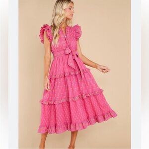 Cleobella Kenzie Floral Tie-Waist Midi Dress in Ditzy Print. Size Small